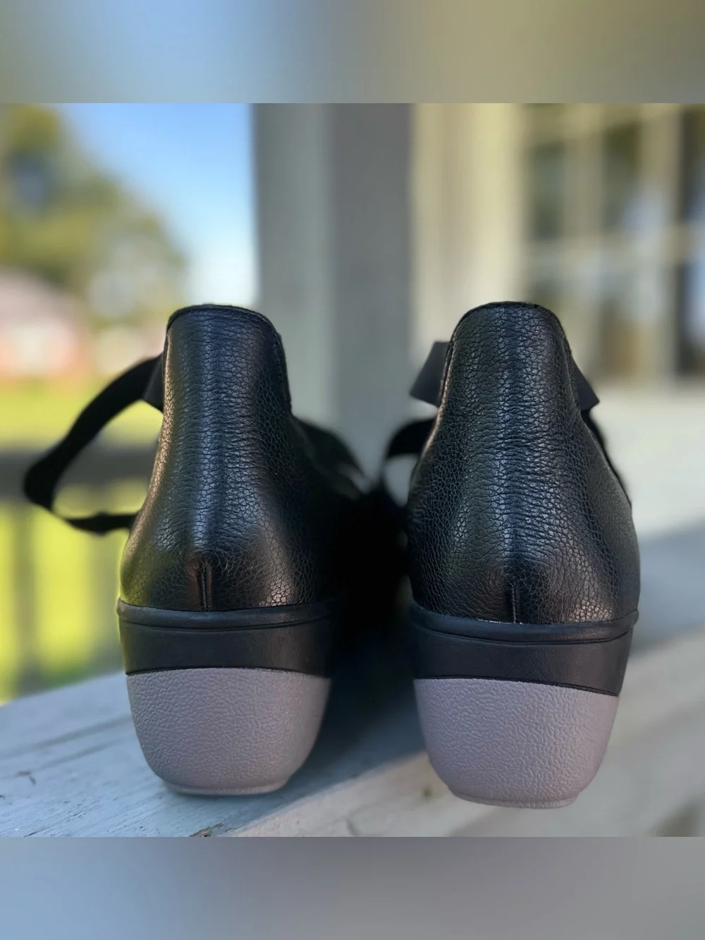 VIONIC 11 Ellery Ankle Strap Up Black Nubuck Leather Wedge